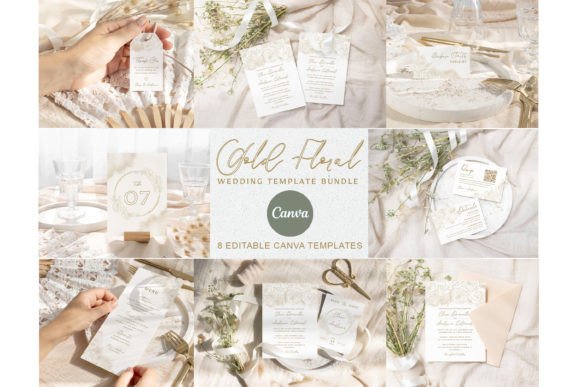 Download Gold Floral Wedding Invitation Bundle - Old Collection