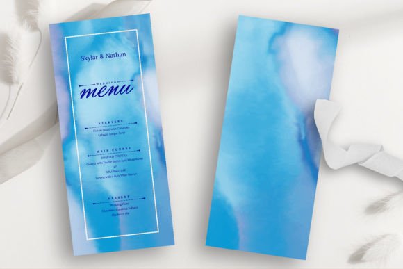 Download Modern Blue Watercolor Wedding Menu Card - Premium Resources