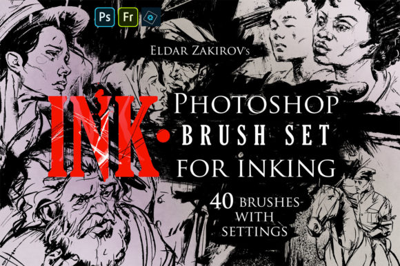 Download INK. 40 Photoshop Brushes + Action - Ink Collection